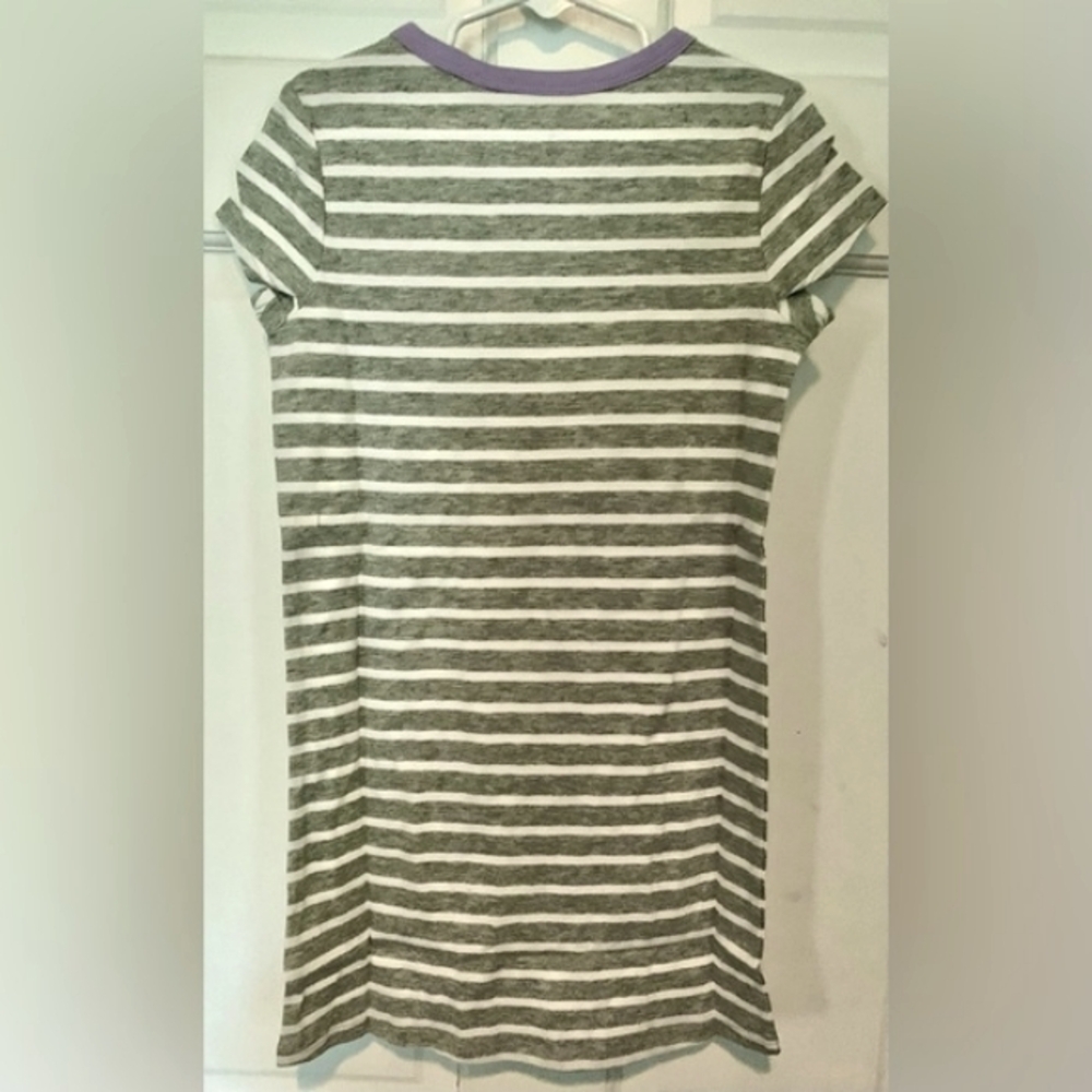 Lands’ End T-Shirt Dress Heather Gray Stripes Short Sleeves Little Girls - Picture 4 of 9